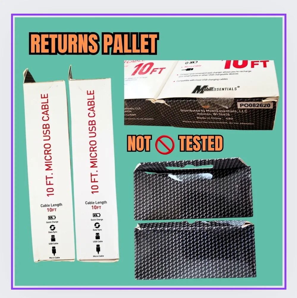 🥳1-CABLE MICRO USB-BLACK 10ft./PALLET RETURN-NOT 🚫 TESTED